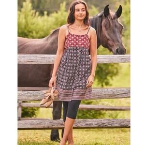 April Cornell Size L Happy Mushroom Tunic Mini Dress Tank Boho Indie Pockets